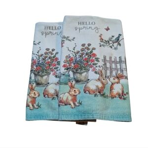 KayDee Designs Happy Spring Bunny Rabbit Floral Kitchen Dish Towels Easter